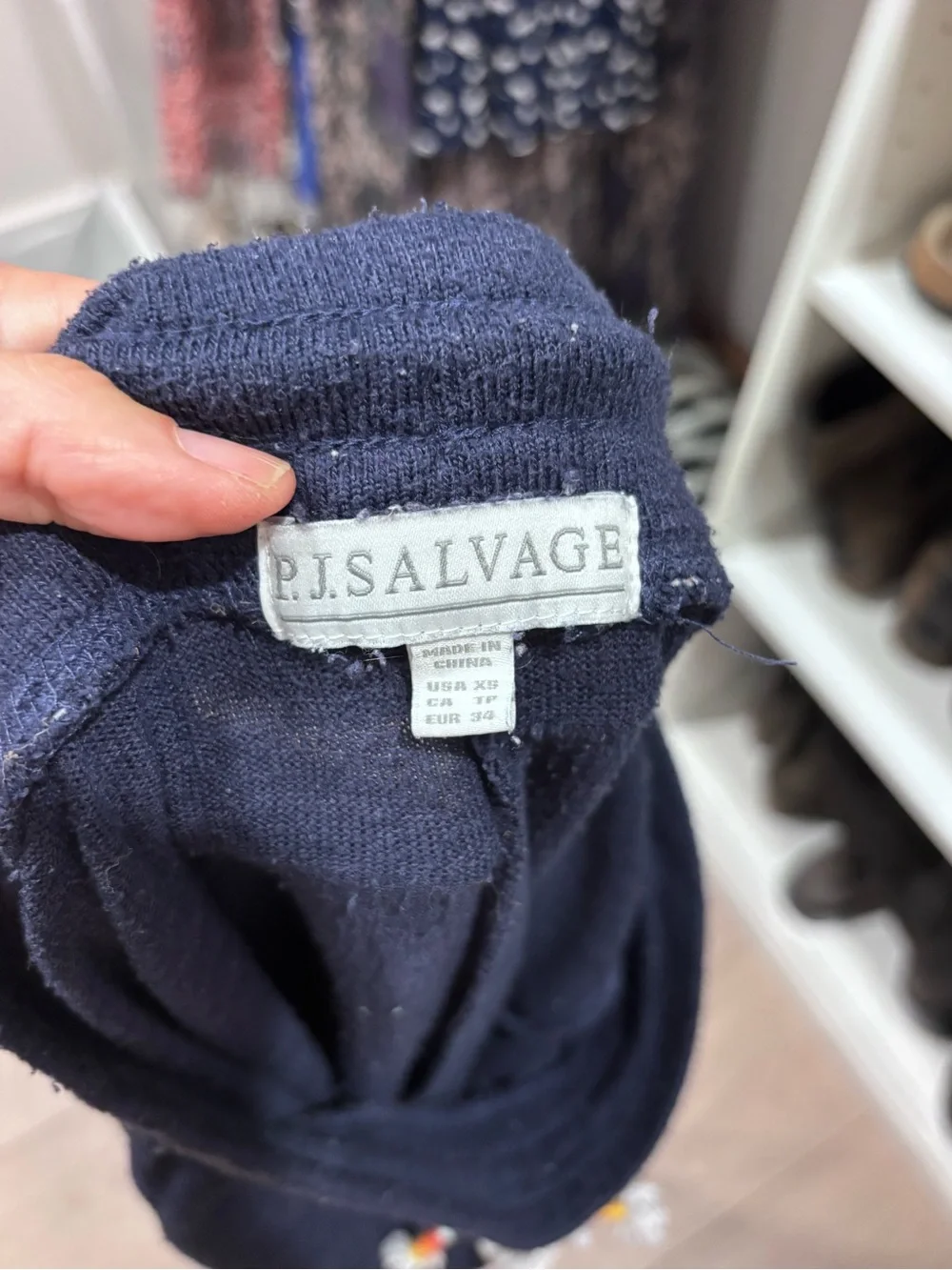 P.J. Salvage Navy Top with Rainbow Neck Stripe - Picture 8 of 8